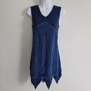 Vintage Easy Wear Dress Womens Large Blue Fairy Boho Embroidered Handkerchief